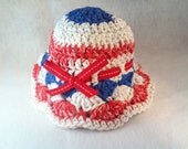 Newborn Size Red, White, and Blue Crochet Sun Bonnet