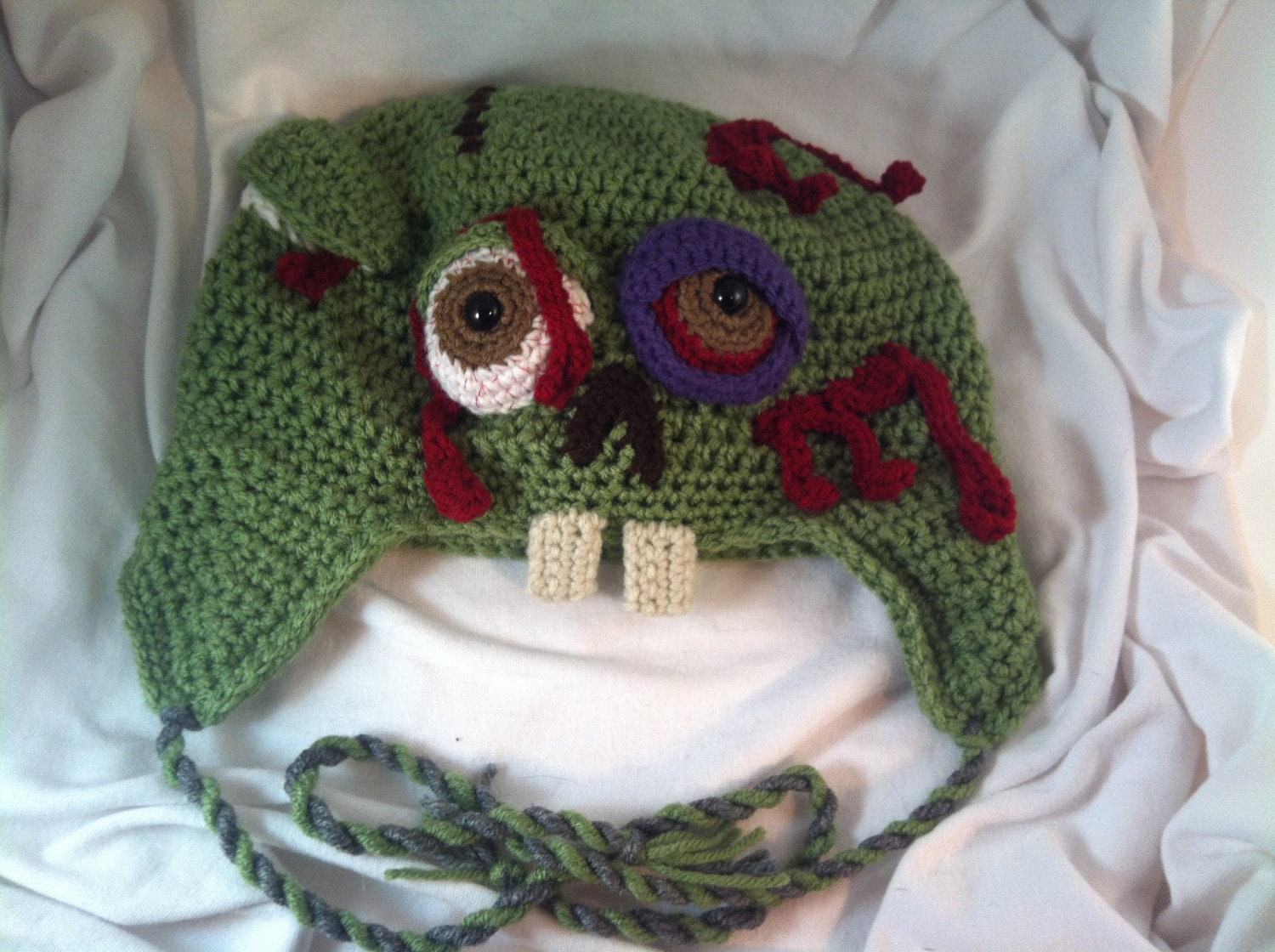 CUSTOM Crochet Zombie Earflap Hat