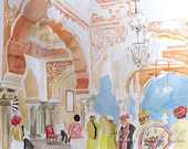 15" x 22" Large Watercolor Painting. India. Giclee Print, Amer Palace, Jaipur