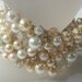 Wide Wedding Cuff Bracelet, SILVERY Gold PEAR ICE Champagne Crystal, Freshwater Pearl, Ivory, White, Hand Knit, Exclusive Sereba Designs