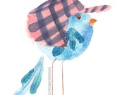 Little Camper Bird Watercolor Print