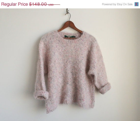 SALE Pastel Pink Sweater - Fuzzy Mohair Knit Sweater