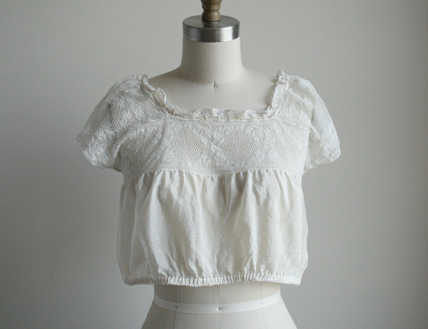 Ivory Silk Camisole with Crochet - Edwardian Crop Top