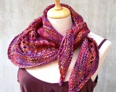 Hand Knitted Mottled Red Wool Scarf Capelet in Malabrigo yarn