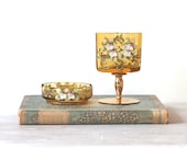 Vintage Bohemian Glass Cigarette Ashtray Set Porcelain Floral Detail - ivorybird