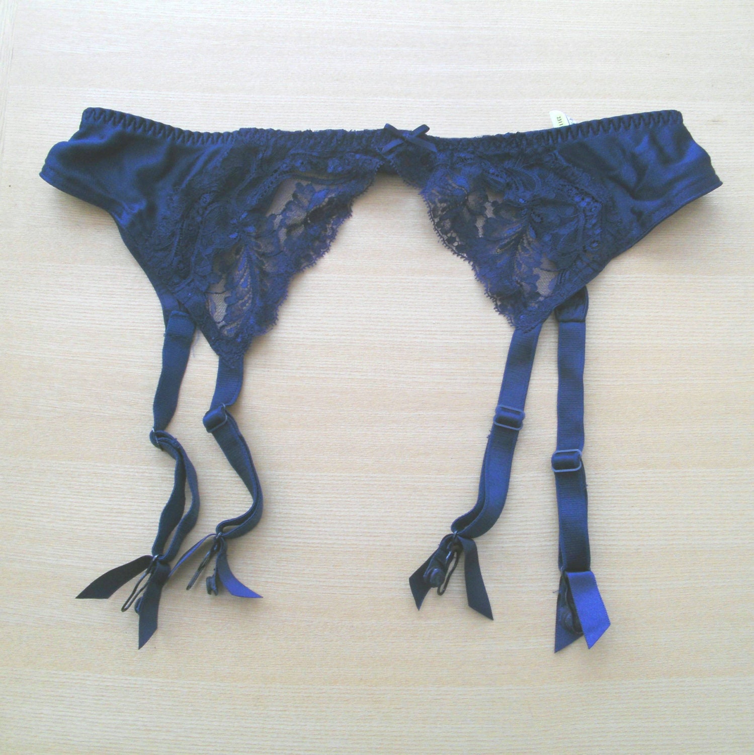 Vintage Navy Blue Lace Garter Suspender Belt 1980s by TemporalFlux