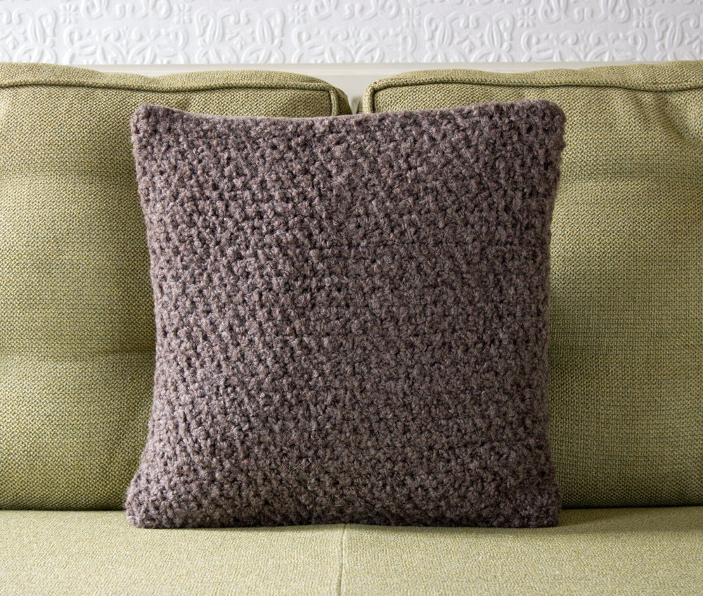 Textured Rustic Brown Knitted Pillow / Cushion Cover /// Hunter