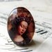 Renaissance Religious art - handmade glass oval cabochon 25x18mm 25x18 25 x 18 25mm 18mm floral crown, woman, brown, flower halo