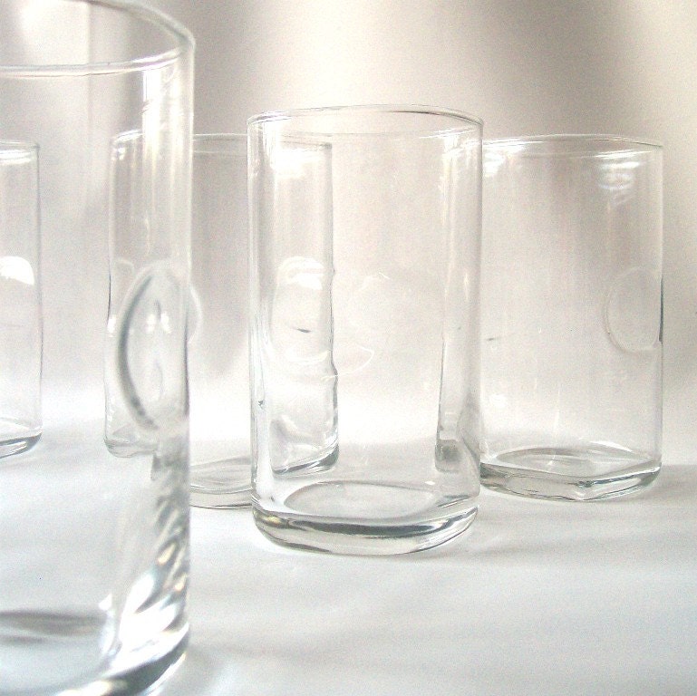 Vintage clear glassware thumbprint glasses by recyclebuyvintage