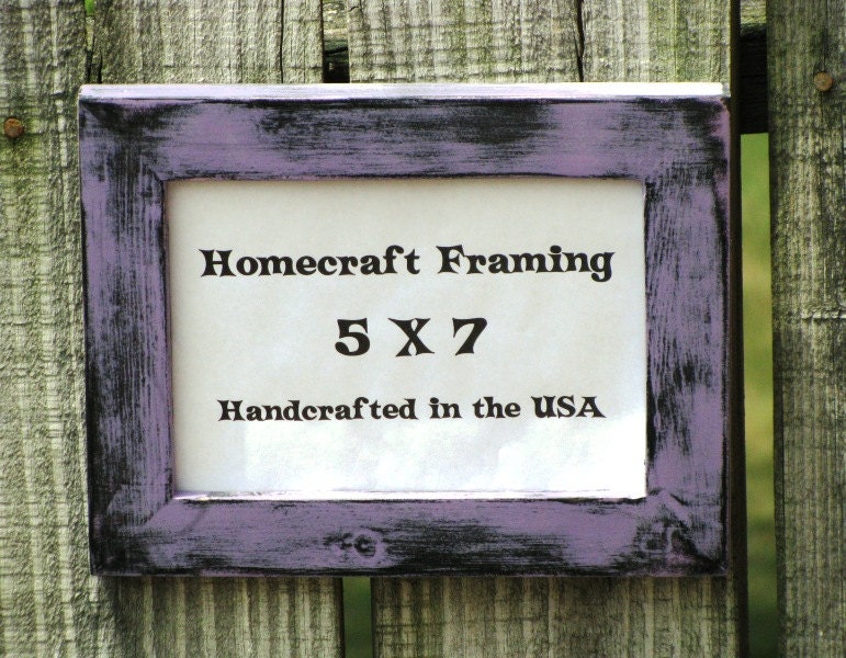 5X7 Picture Frame Distressed Lavender Black Frame Country Primitive Wooden