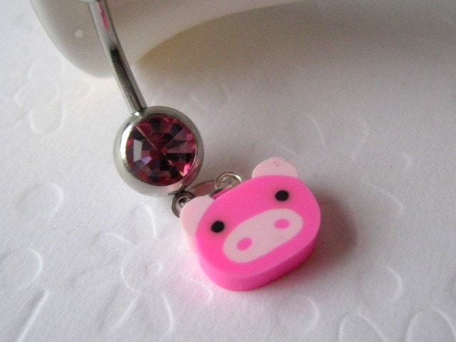 Belly Button Ring, Belly Button Jewelry, Navel Ring, Kawaii Belly Button Ring, Pink Pig