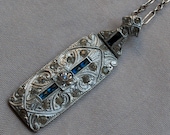 Antique Art-Deco Pot Metal and Paste Pendant Sapphire Stones