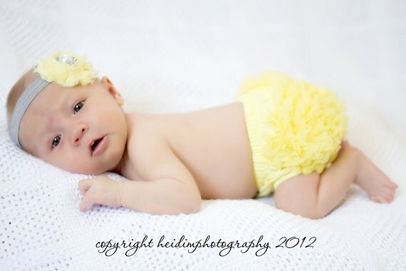 Baby Bloomers and Headband Set - Yellow and Gray - Great Photo Prop