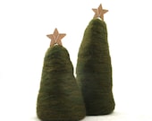 Needle Felted Wool Christmas Evergreen Trees Dark Olive Forest Green Holiday Woodland Primitive Whimsical Decoration - idreamingreen