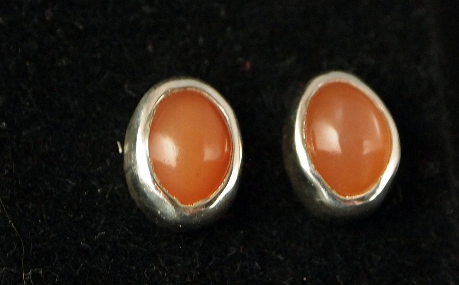 Sterling Silver and Peach Moonstone Post Earrings