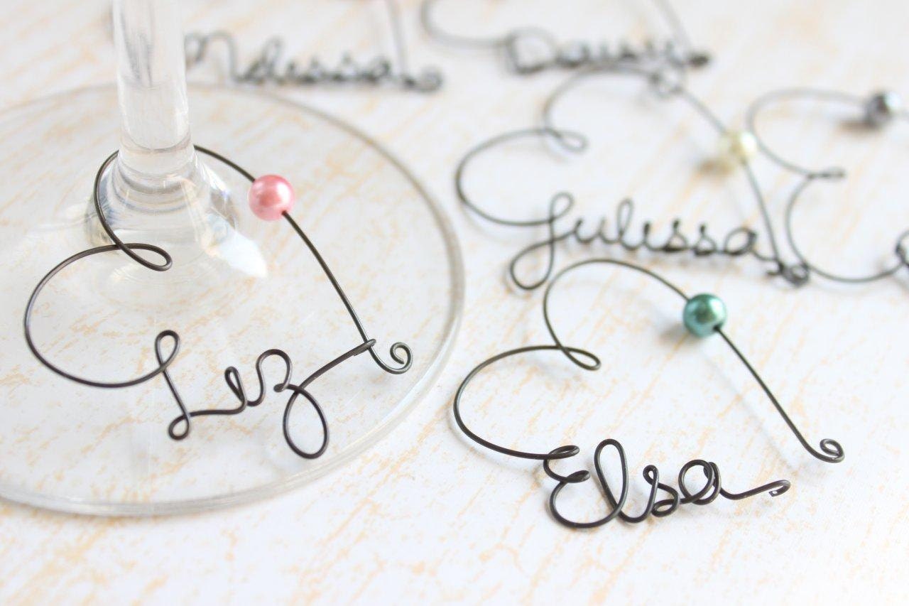 Personalized Wine Glass Charms - Wedding Favor Wine Glass Charms, Bridal Party Wine Glass Charms, Wedding Favor, Rustic Wedding Favor