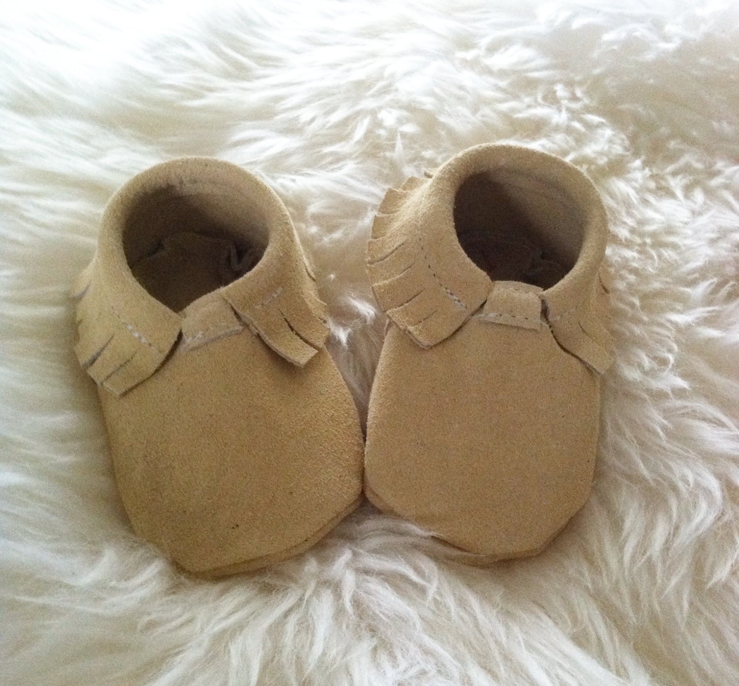 Eggshell Suede Leather Moccasins for babies and toddlers