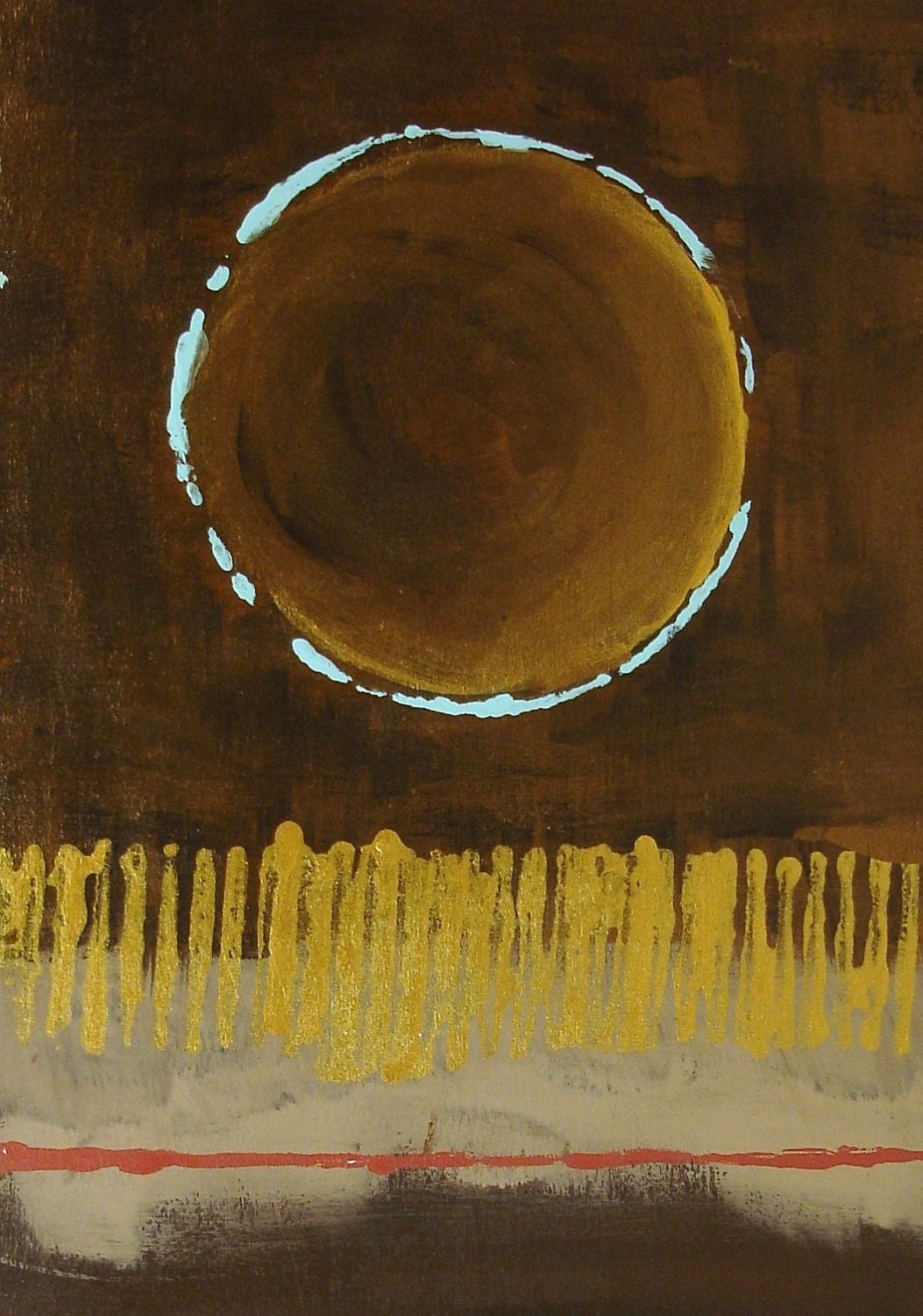Art print from original abstract painting - dark neutral colors, circles, lines, and dots -- MOON REFLECTIONS   Gifts for men or women