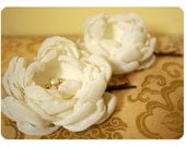 2 Chiffon Hair Flowers, Bridal Hair Accessories, Winter Wedding, Luxury Bridal - chiffon flower with pearls