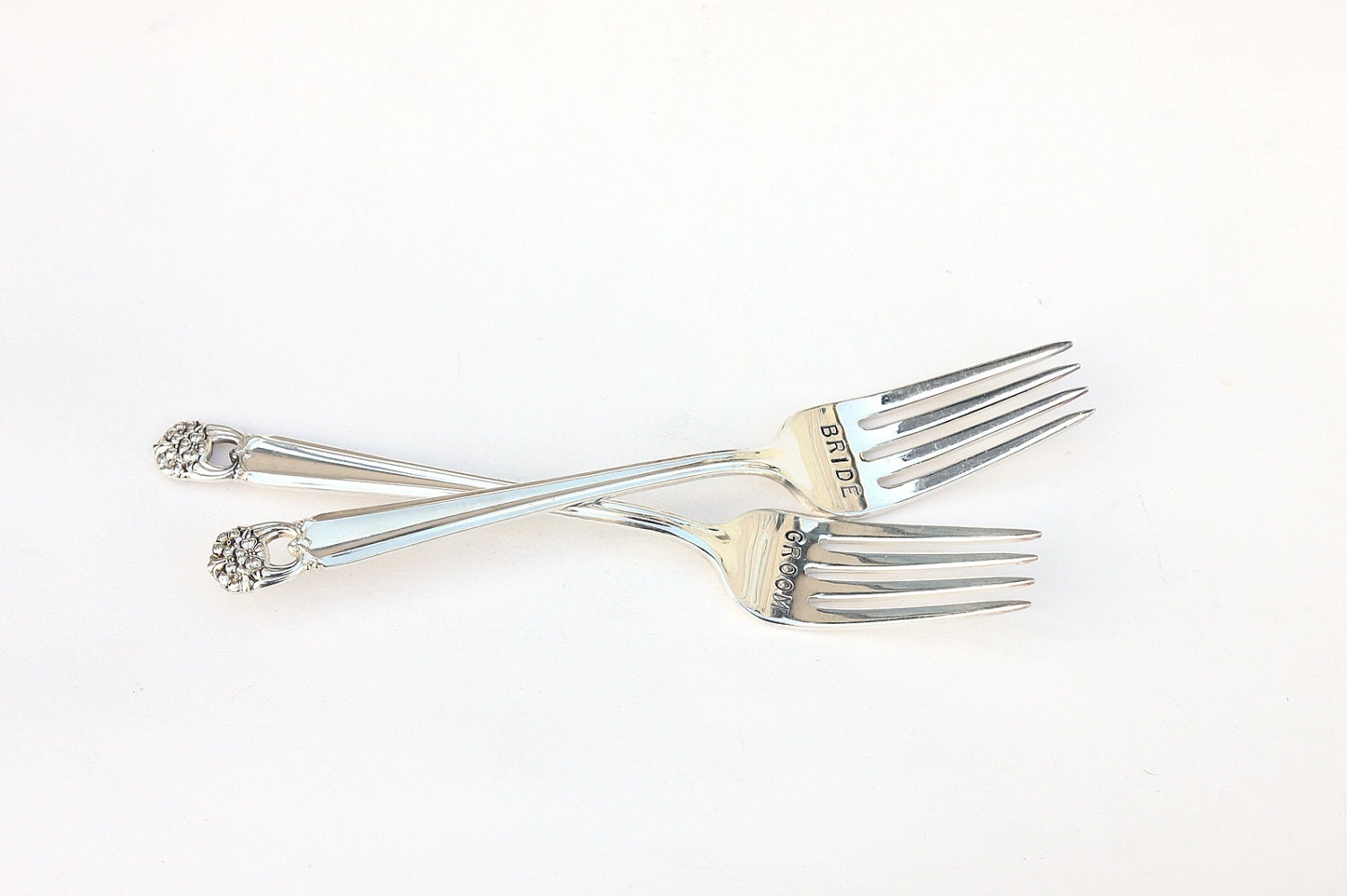 Bride and Groom Forks  Wedding Table Setting.  Hand Stamped  Wedding Fork Set. Eternally