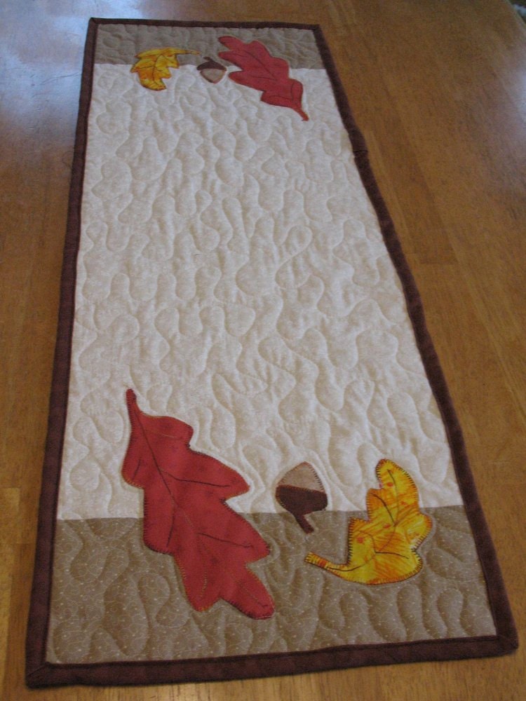 Appliqued and Quilted Fall Leaves Table Runner