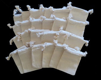 24 Muslin Pouches 100 Percent Natural Cotton Small Drawstring Bags for ...