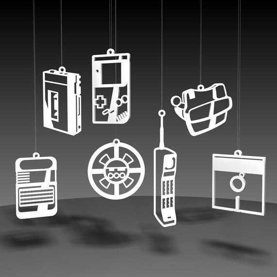 Old School Gadget ornaments - White acrylic