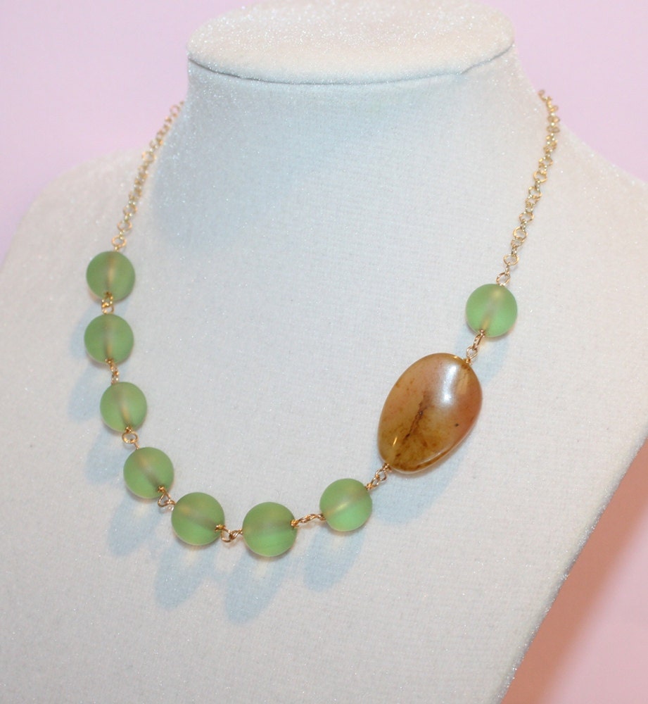 Celery Green Sea Glass Asymmetrical Necklace