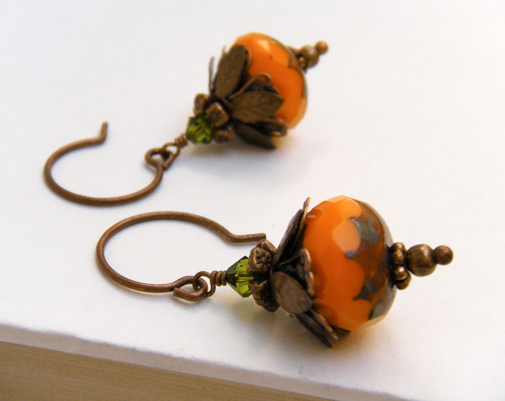 Vintage Style Pumpkin Earrings, Antique Copper, Halloween Earrings, Fall Earrings - Vintage Pumpkin - merryalchemy