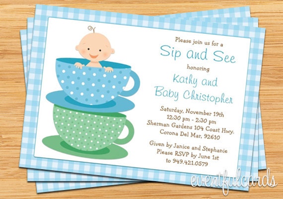 Sip and See Baby Shower Invitation Boy