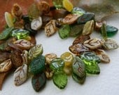 Leaf Beads Czech Glass Beads Brown Green & Olive Mix 12X7mm (36pcs) - yashmacreations