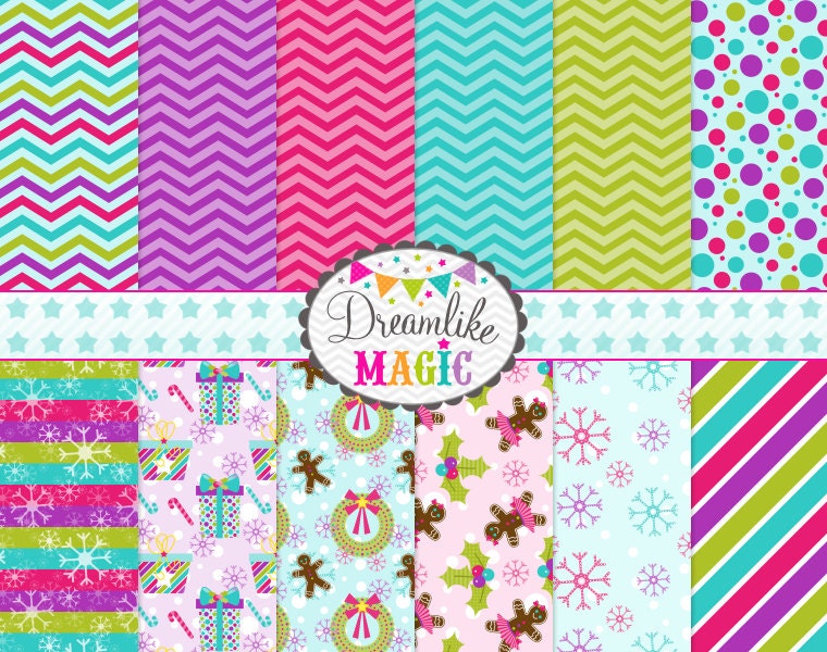 Sweet Holiday Wishes- Digital Paper Pack for Personal or Commercial Use Il_570xn
