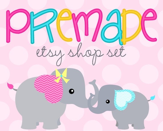 Elephants on Pink Polkadots - Premade Etsy Set Il_570xn