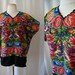 Wonderful vintage Mexican huipil hand loomed top with bright floral pattern - size XXL