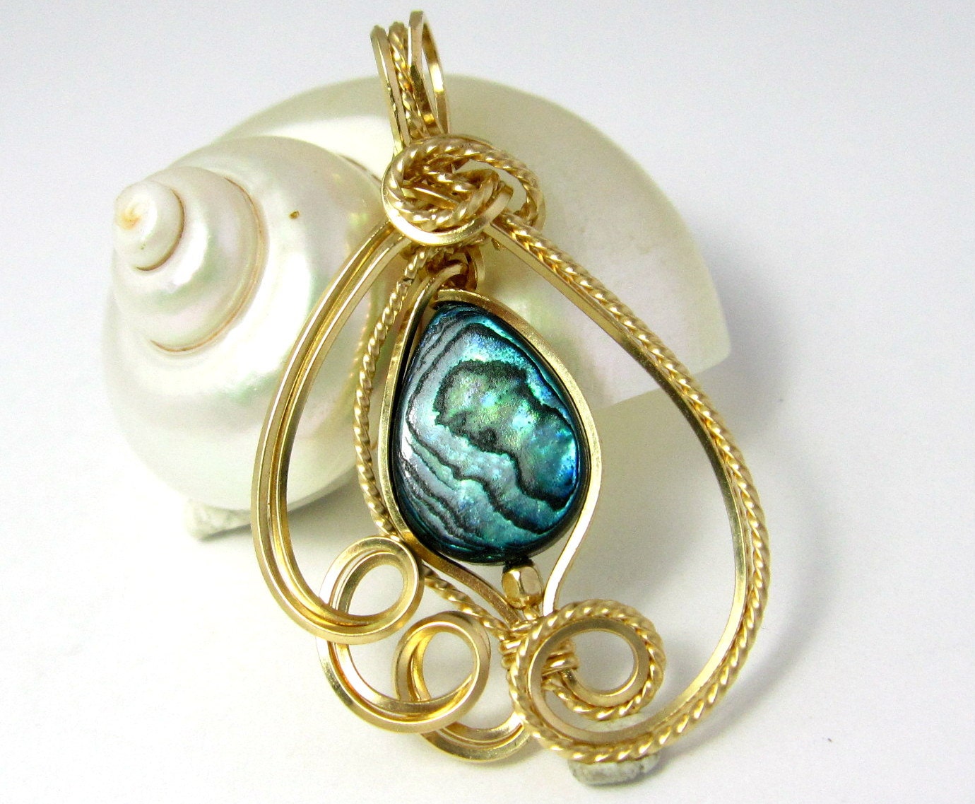 Paua Abalone Gold Pendant, 14k Gold Filled Gemstone Pendant Iridescent Necklace Gift For Her - LeesEarringBoutique