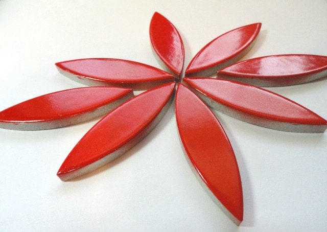 Bright Red Petal Shaped Mosaic Tiles, Mosaic Supplies, Mosaic Tiles