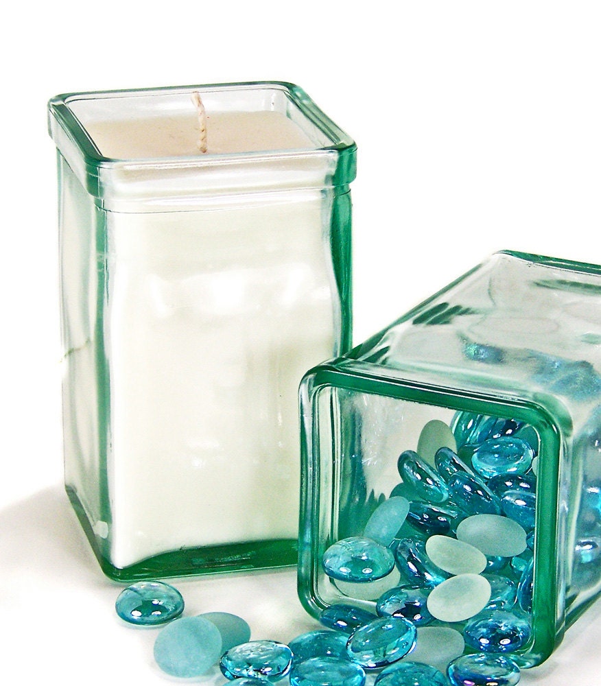 Unique Modern Soy wax Candle - Almost 5" Tall Recycled Glass Container Candle - GreenLeafCandles