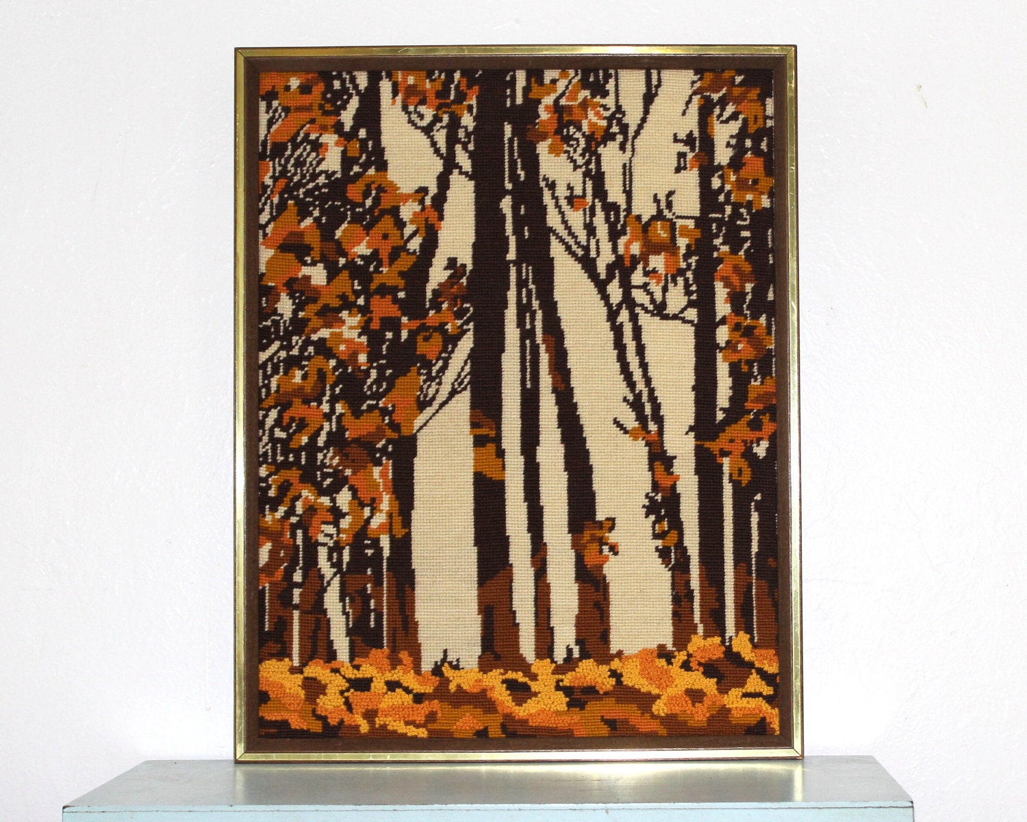 Abstract Modern Trees - Large Needlepoint 1960s Forest in Autumn