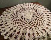 Vtg Round Off White Doily, Crochet, Centerpiece, 21 inch, Item 410