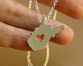 BIG Shiny  WEST VIRGINIA , State sterling silver Necklace , sterling silver chain, custom heart