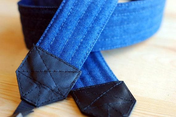 Denim SLR Camera Strap with Genuine Leather Ends - Free Shipping
