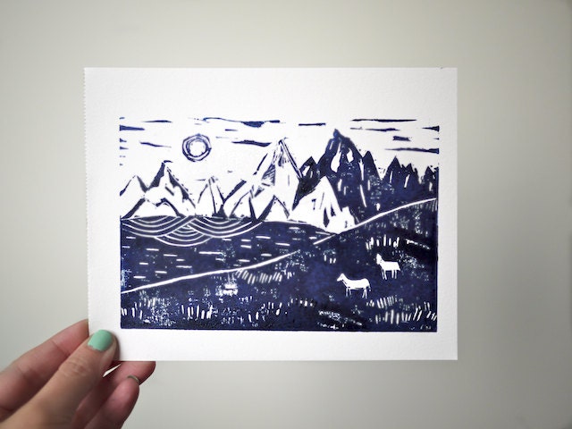 Limited-edition linocut print, 4 x 6