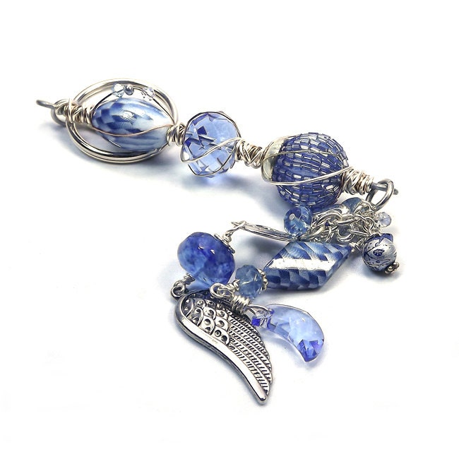 Hand Wrapped Embellished Whimsical Key Holder - in blue