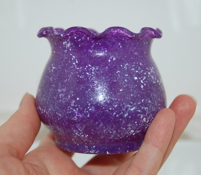 Hand Painted Violet Purple Marbled Flower Glass Candle Holder