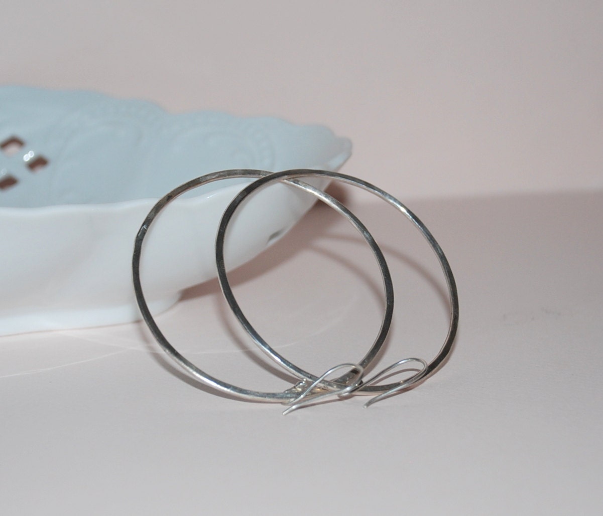 Big round silver hoops, Sterling silver large hammered hoop earrings