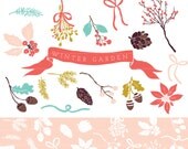 Winter Garden Clipart  and Photoshop Brushes for personal and commercial use - Christmas Holiday Clip art by Reani on Etsy