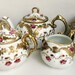 13pc. Antique Hand Painted Tea Set, Gilded Moriage and Burgandy Flowers, Japan, Vintage Tea Service, Vintage Dishes