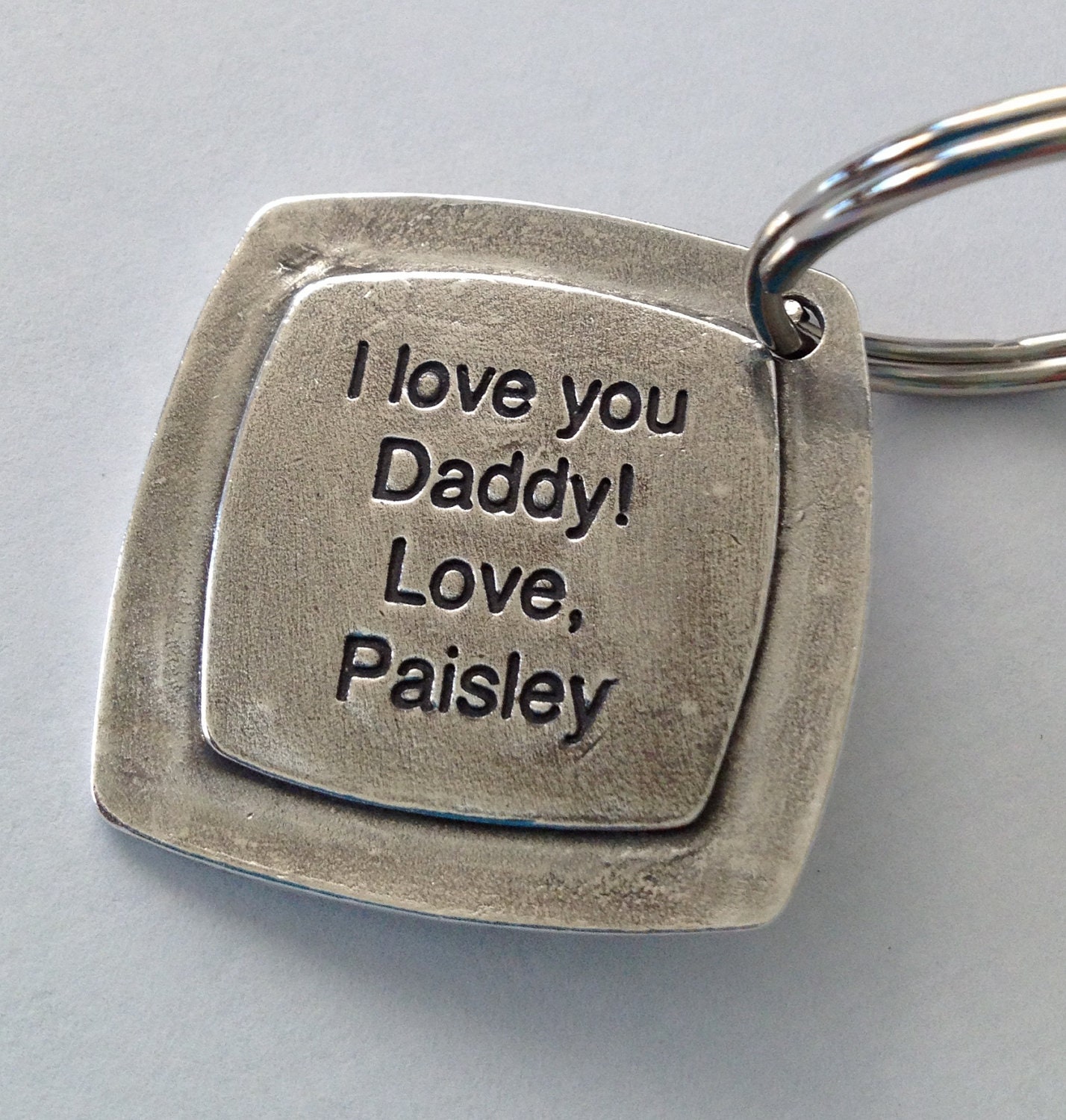 For Daddy -A Double Sided Footprints/Message  Made from your child's actual prints into a Silver Keychain