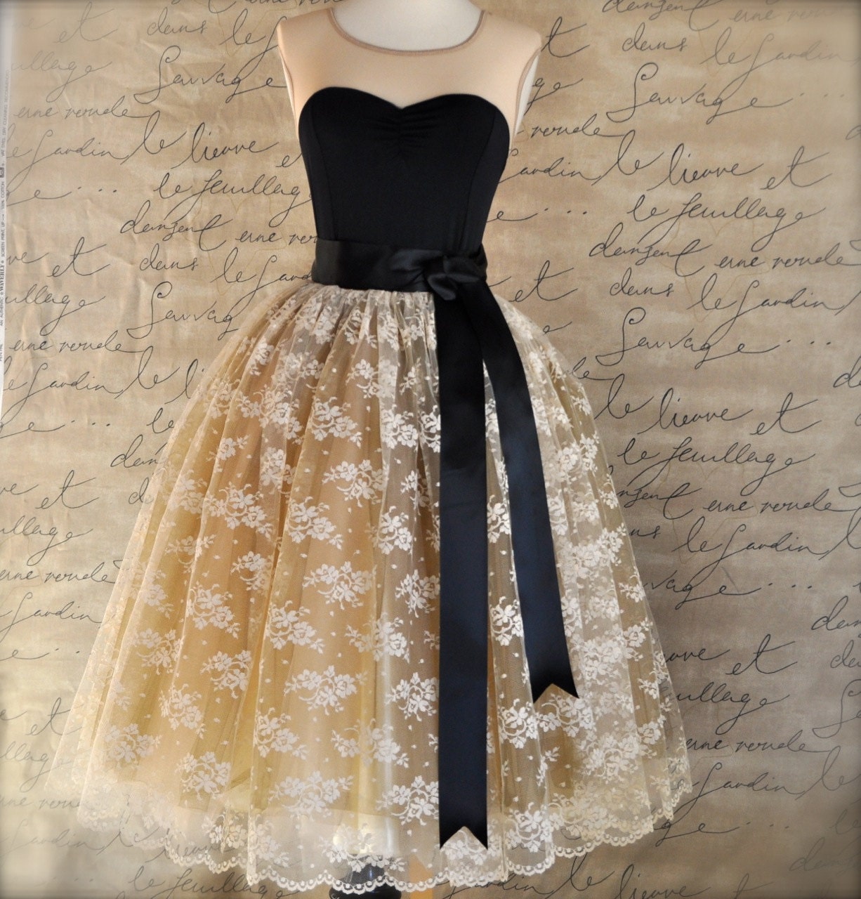 Cream lace and gold tulle skirt for women. Weddings, special occasion lined tutu skirt.