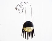 Black-Gold Moon Pendant Necklace Eclipse, Spike Geometric Gold Gilded Clay Pendant - LUNAR //SOLAR Collection